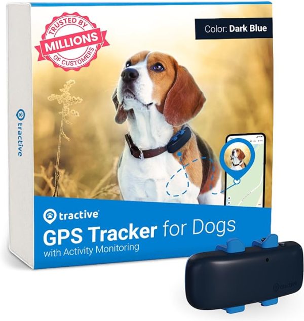 Tractive Rastreador GPS impermeable para perros, ubicación y actividad, rango ilimitado y funciona con cualquier collar (azul medianoche)