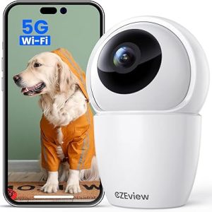 CZEview Cámara interior 5MP Super HD Pet Dog Camera, 5Ghz WiFi cámara de seguridad, monitor de bebé panorámico/inclinación con aplicación de teléfono, detección de movimiento AI, seguimiento