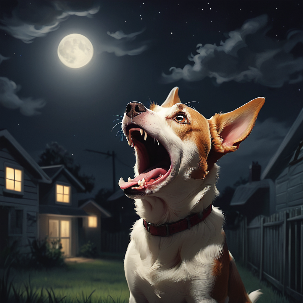 a dog barking at night, Perro ladrando en la noche