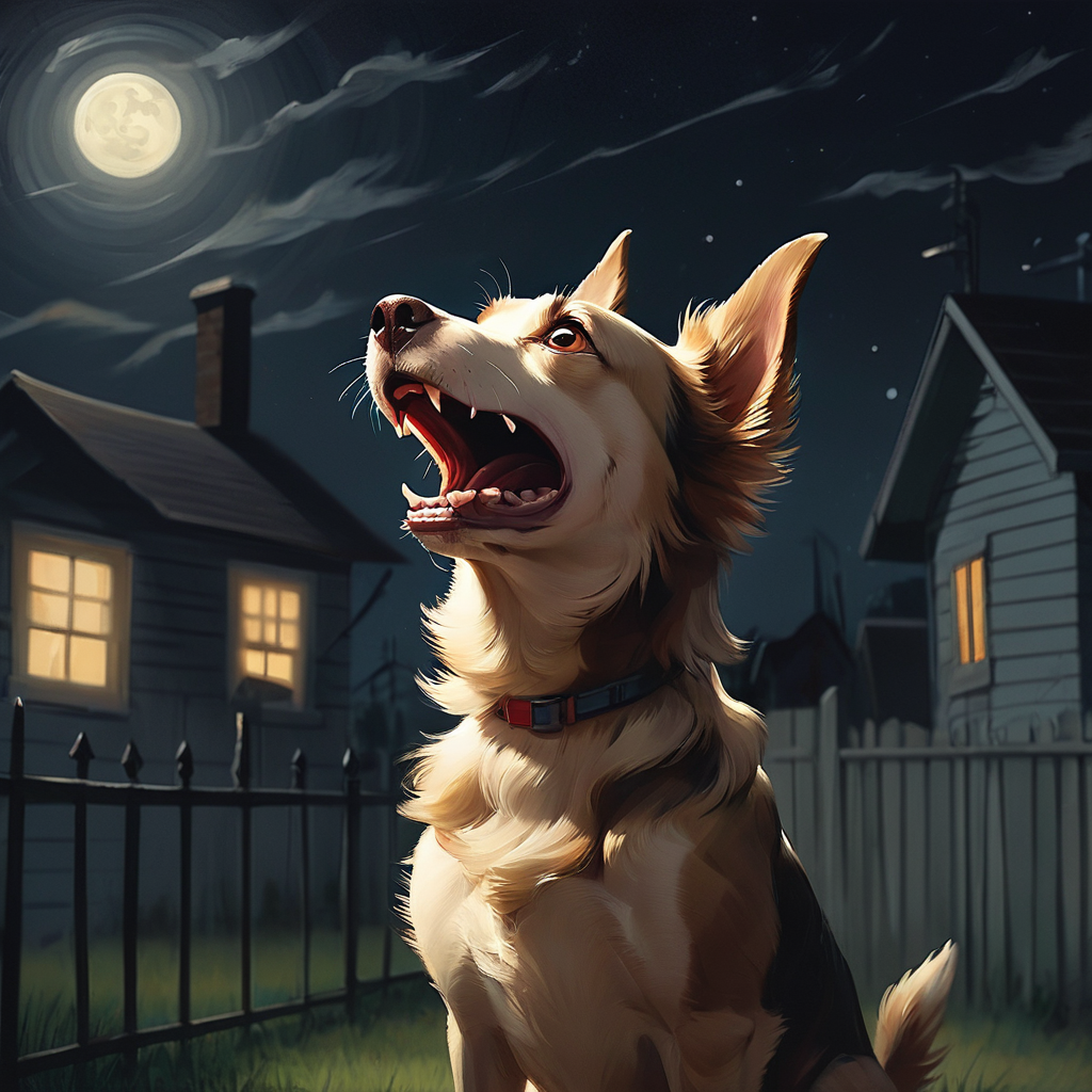 a dog barking at night, Perro ladrando en la noche